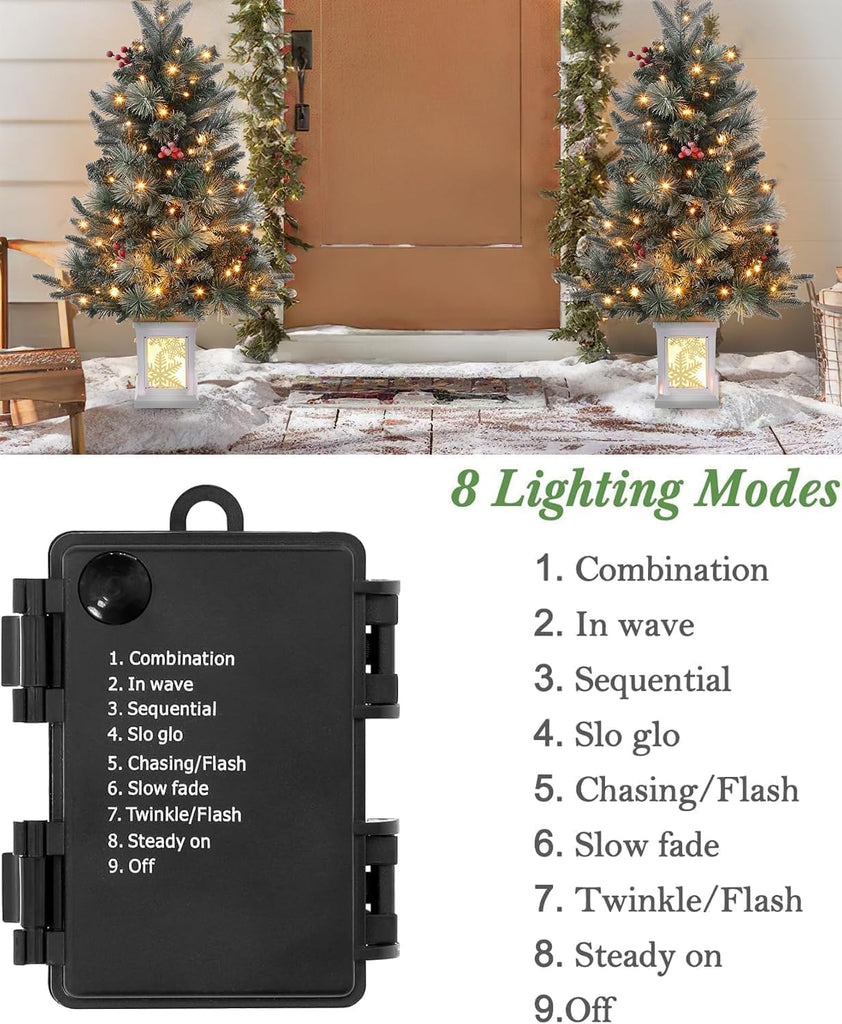 3FT Prelit Artificial Christmas Tree with Lights, 3 Foot Artificial Christmas Tree with Snowflake Base, 78 LED Prelit