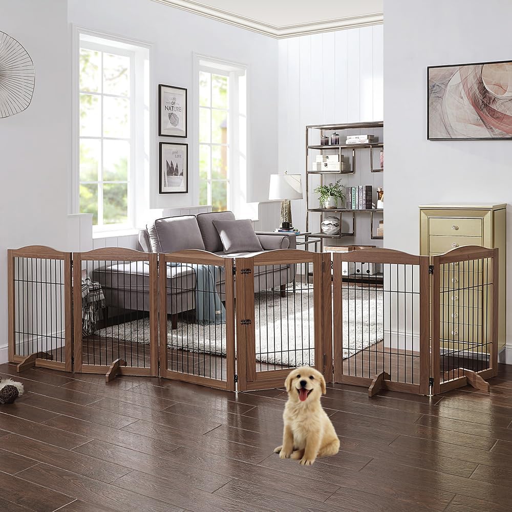 132" Extra Wide Dog Gate and Pet Playpen with Walk Through Door