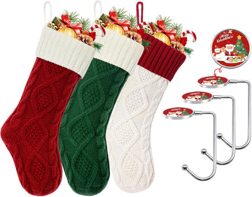 Knit Christmas Stockings, 18 Large Xmas Family Stocking - Set of 3