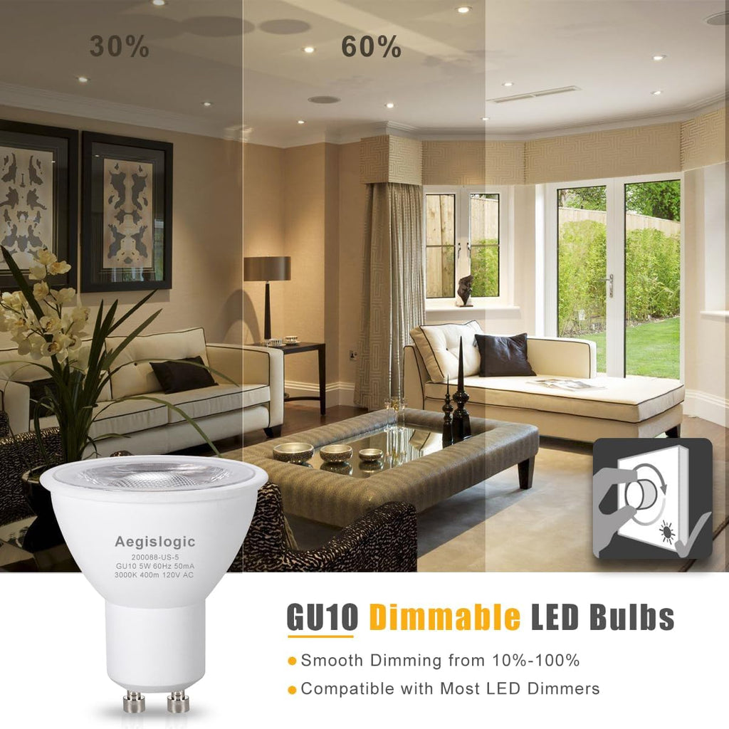 GU10 COB LED Light Bulbs Dimmable GU10 Bulb Replacement for Recessed Track Lighting 5W LED Bulbs with 40° Flood Beam
