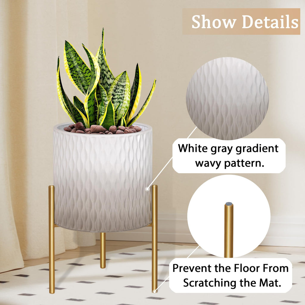 Plants Pots with Stand, Set of 2 Indoor Planter Pots, Unique Mid Century Decorative Metal Flower Pots with