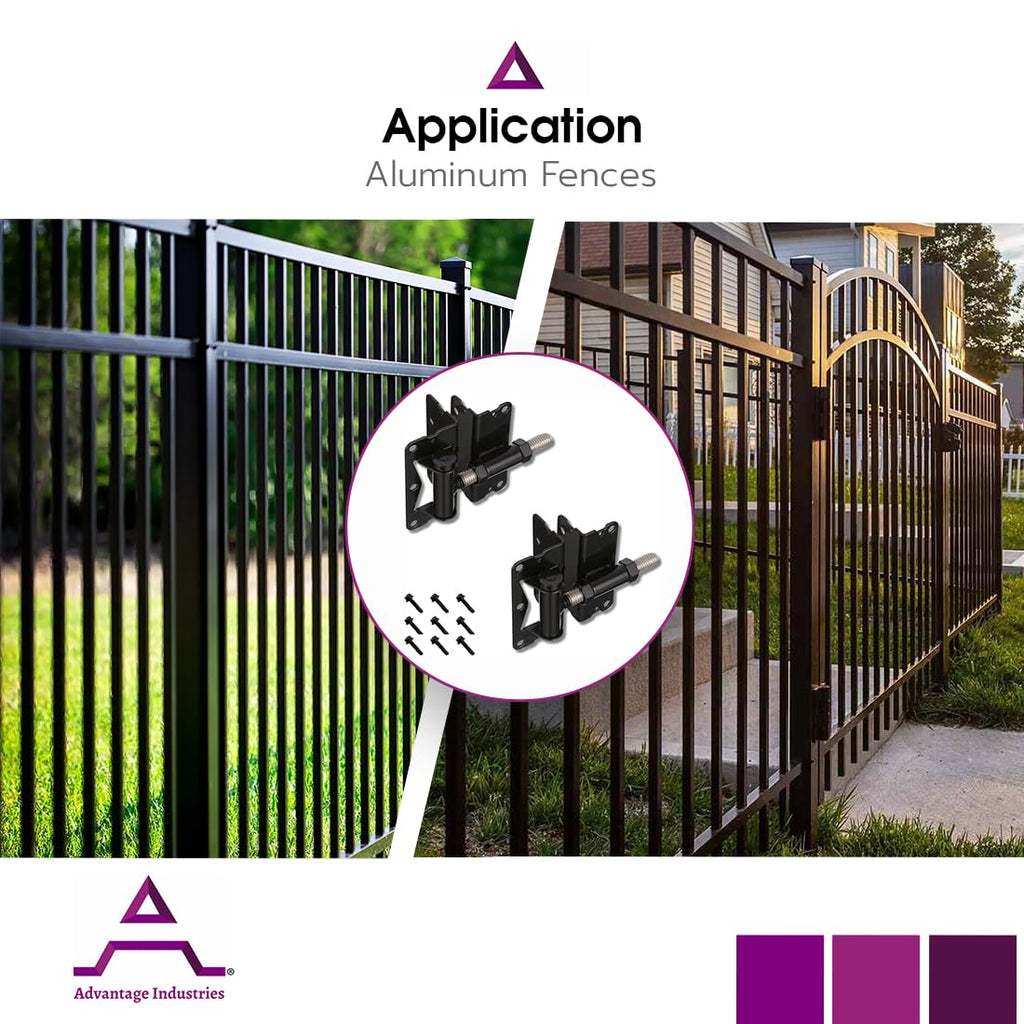 Self-Closing Gate Hinge for Aluminum Gate | Powder-Coated Stainless-Steel Hinge | Horizontal Adjustable | Heavy-Duty
