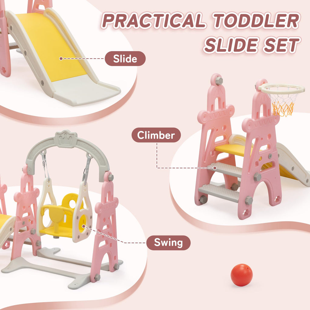 4-in-1 Toddler Slide & Swing Set for Toddlers Age 1-3