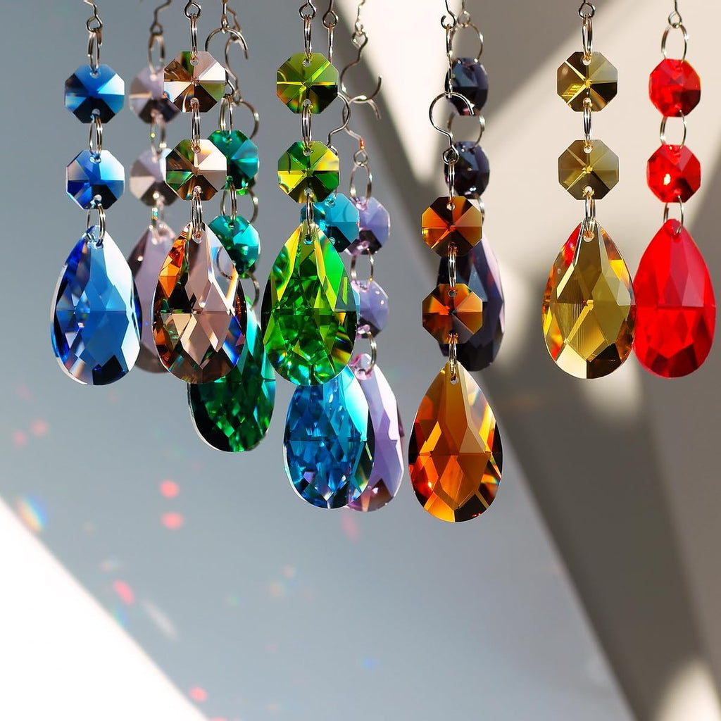 12pcs Teardrop Crystal Chandelier Prism Suncatcher Replacement - 38mm Multicolor Hanging Crystals Beads Ornament