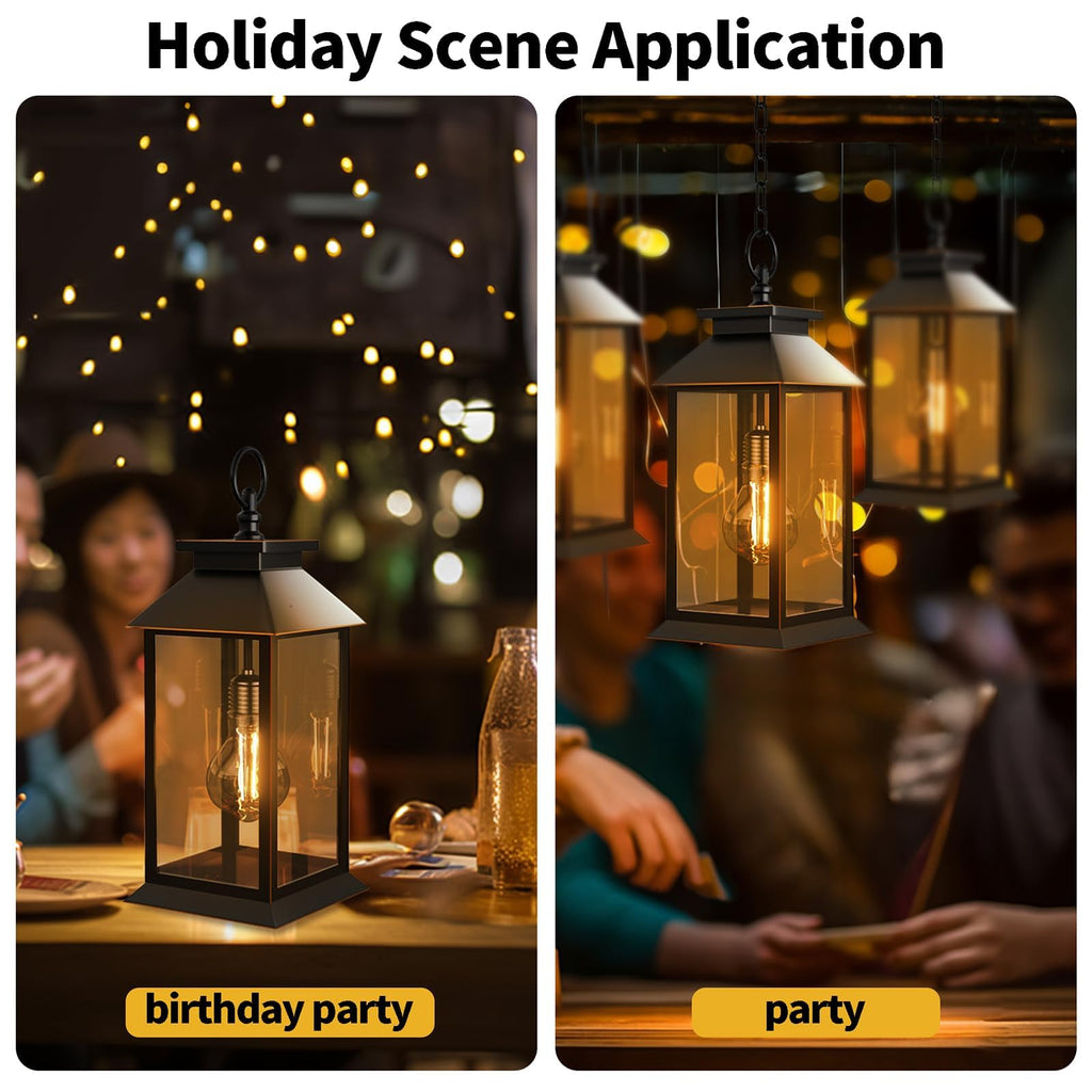2 Pack Solar Lanterns Outdoor, Hanging Glass Solar Lights Waterproof, Dual Power Solar & 2*AA Battery, for Porch