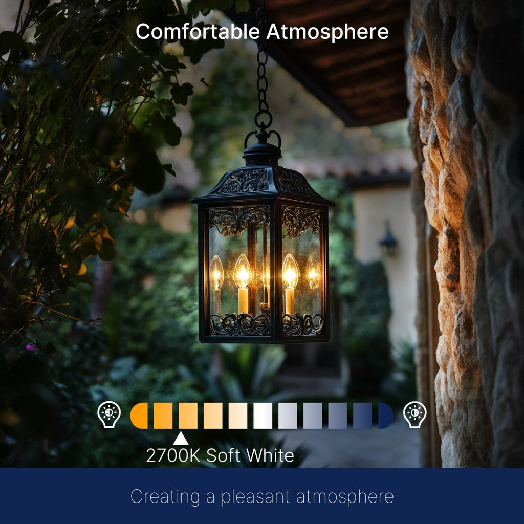 Dusk to Dawn Outdoor Sensor LED Edison Bulbs, 4W (40W Eqv.) - Clear B11 LED Candelabra Bulb E12 Base, Auto