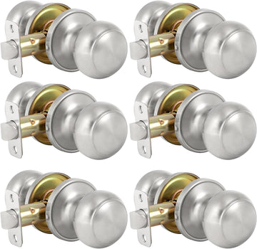 6 Pack Passage Door Knob, Satin Nickel Door Knobs Keyless Doorknobs for Interior Doors, Hallway, Closet and More, No