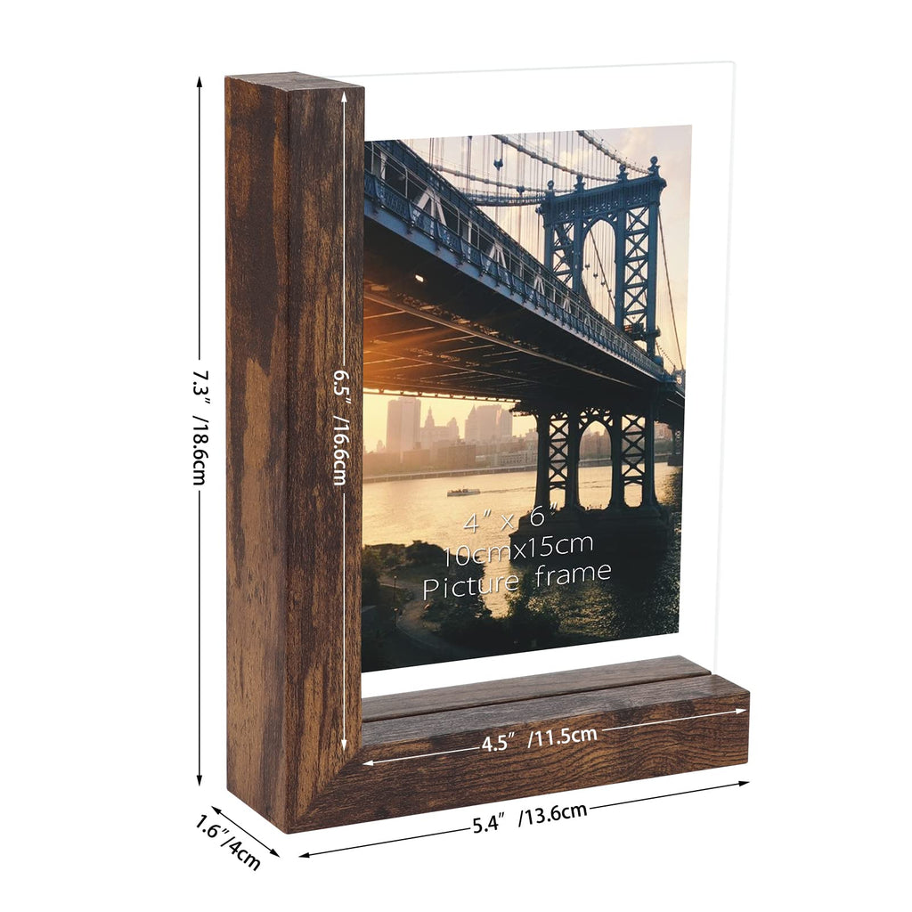 4x6 Picture Frames Set of 2, Rustic L Shaped Double Sided Frames Made to Display 4 by 6 inch Horizontal Vertical