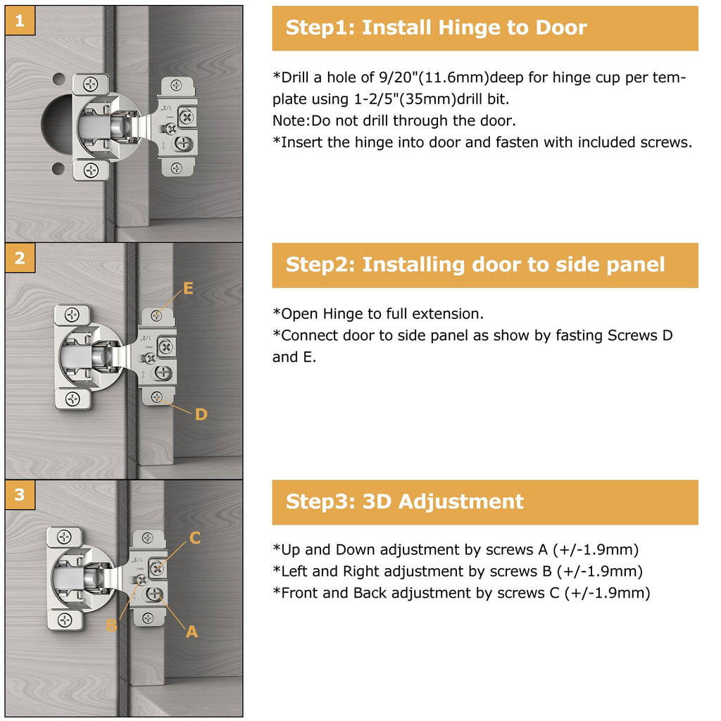 50 Pieces 1/2" Overlay Soft Close Concealed Hinge, 105 Degree