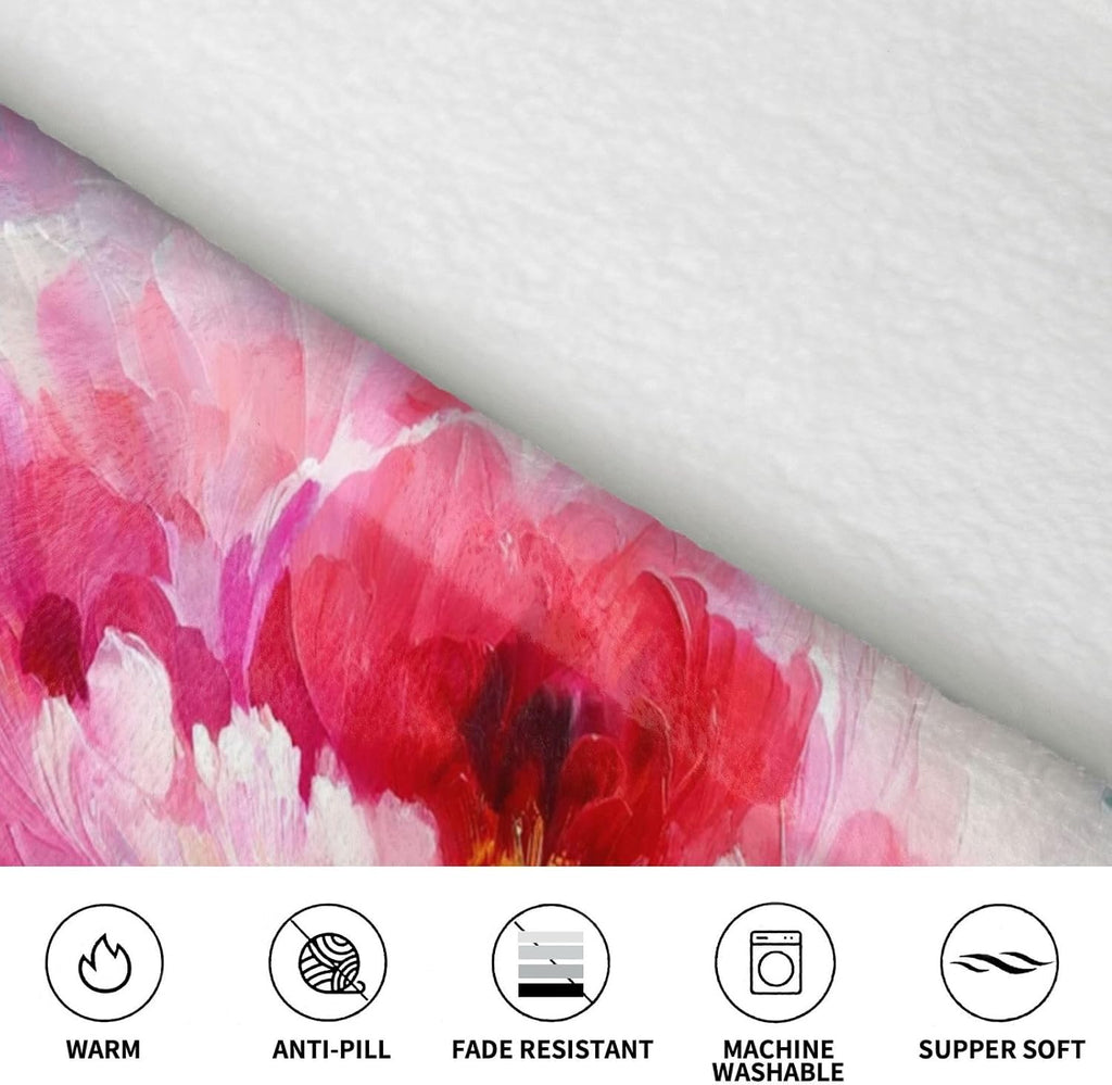 Oversized Adult Long Sleeve Flannel Hoodie Blanket Peony-Flowers-Painting Soft Fuzzy Hooded Sweatshirt Lounging