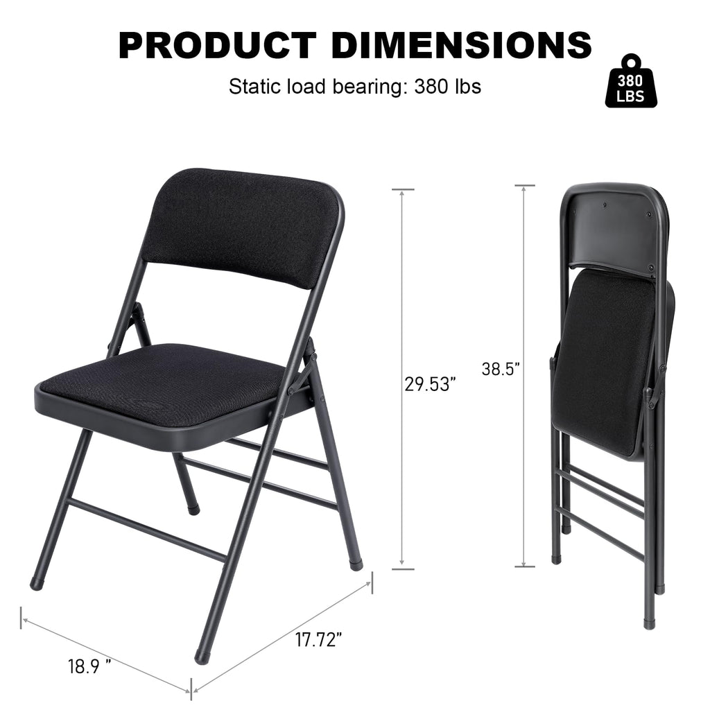 20 Pack Padded Folding Chairs with Fabric Cushion and Back, Charcoal Black