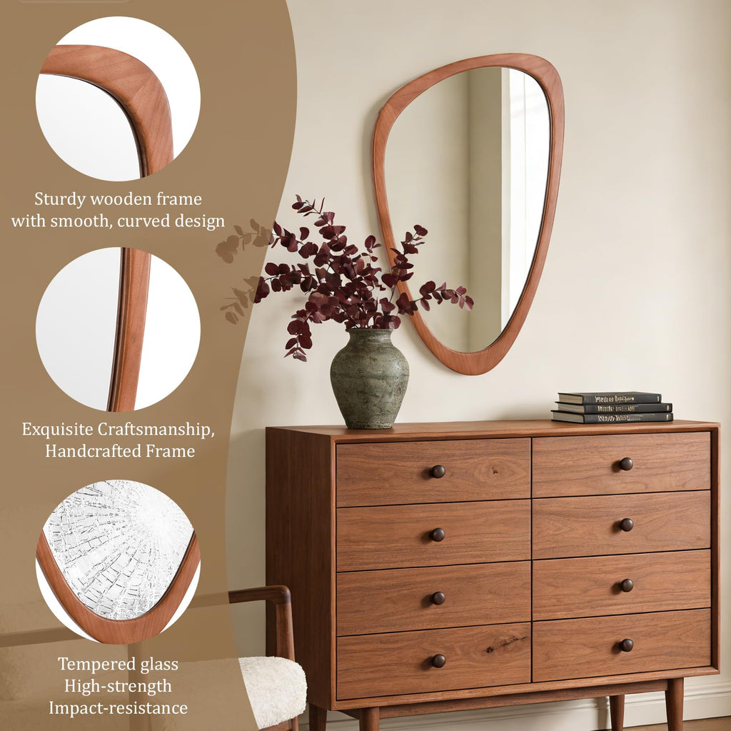 Asymmetrical Mirror, Irregular Wall Mirror, Wall Mirrors Decorative Living Room Entryway Hall, Wood Mirror for mid