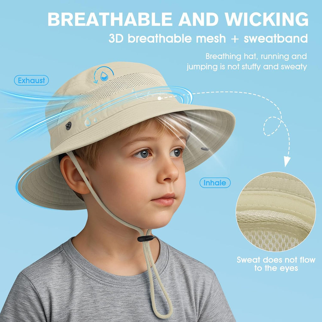 Outdoor Kids Sun Hat UPF 50+ Quick Dry Adjustable Bucket Hat Windproof Waterproof Beach Fishing Safari Hat