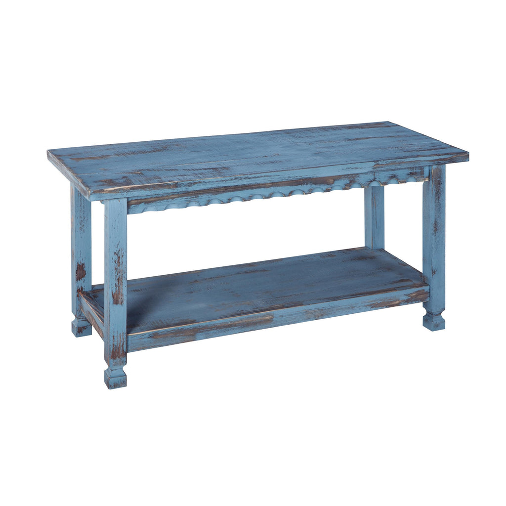 Country Cottage Entryway Bench with Shoe Storage, Blue Antique
