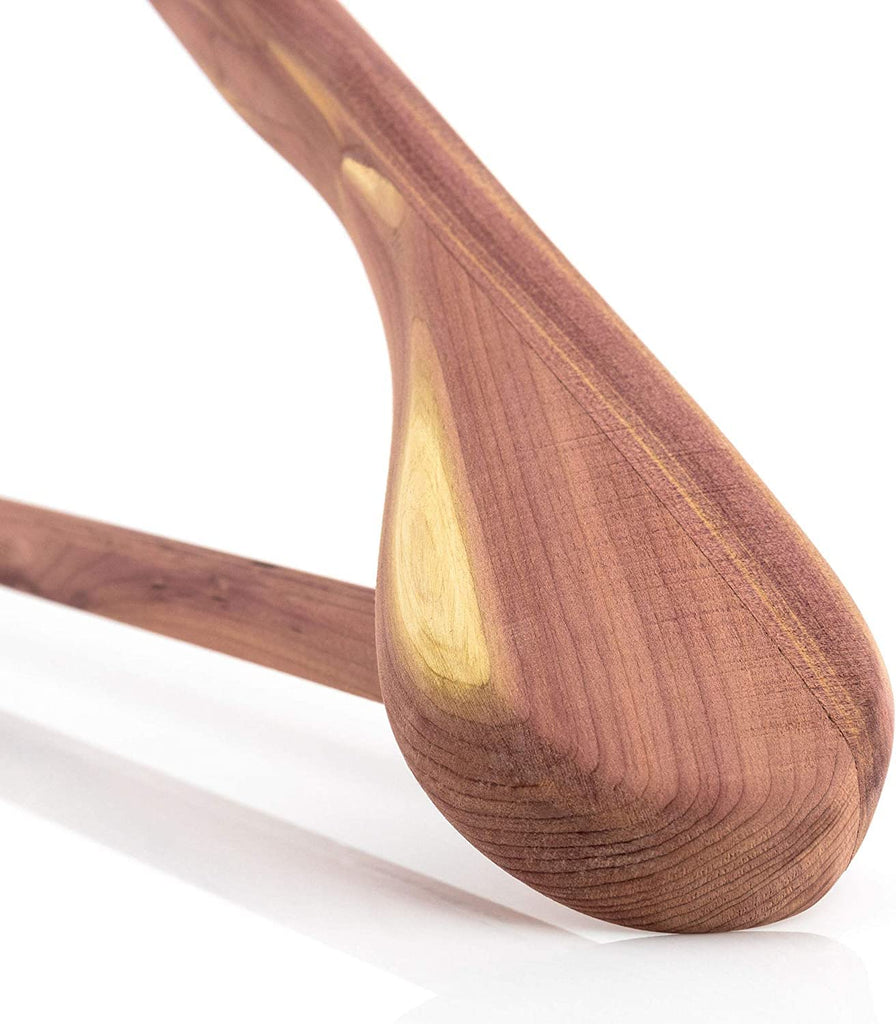5 Cedar Wood 17.7inch Suit Hangers with Broad Shoulders and Non-Slip Ridged Trouser Bar