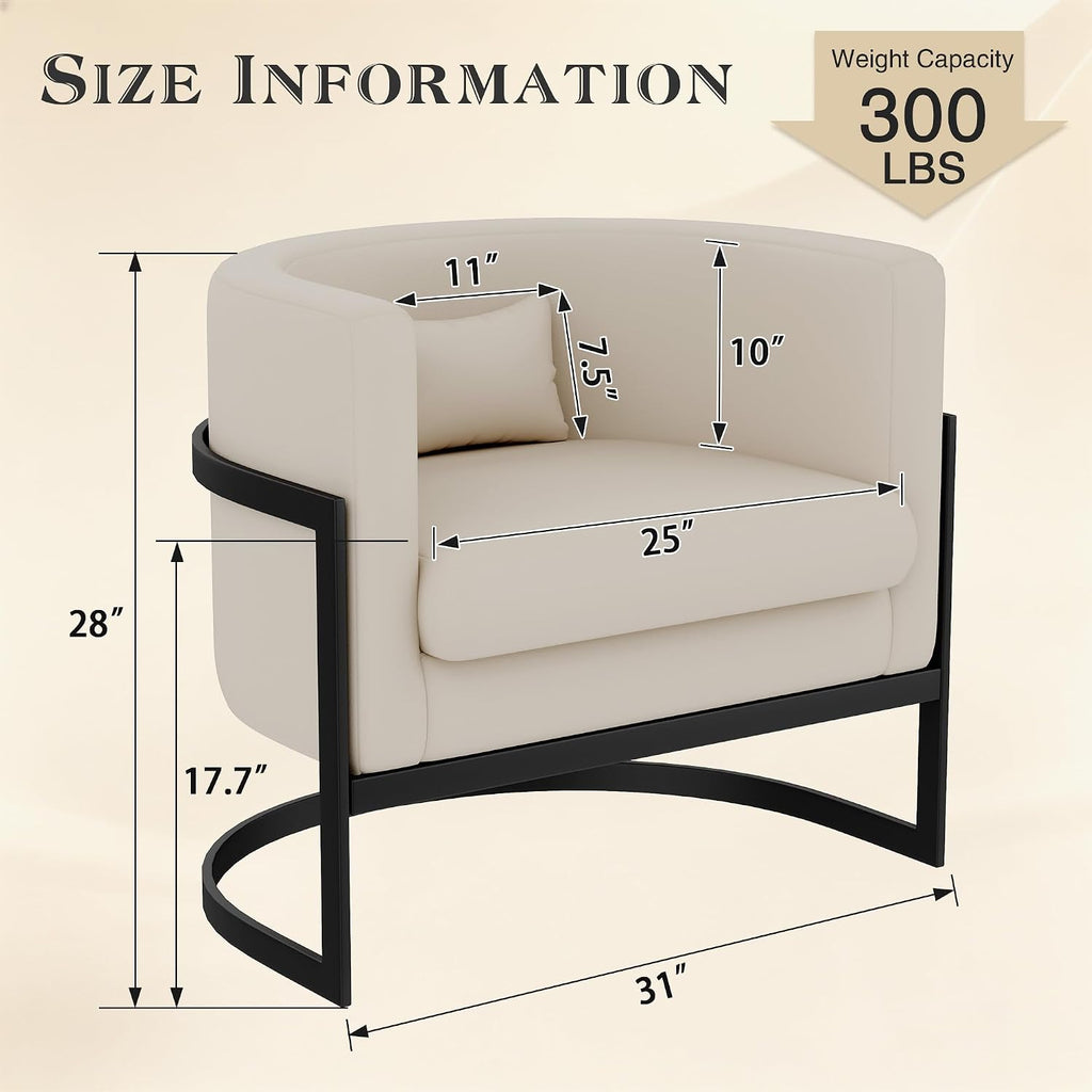 Faux Leather Accent Chair Beige Modern Barrel Armchair