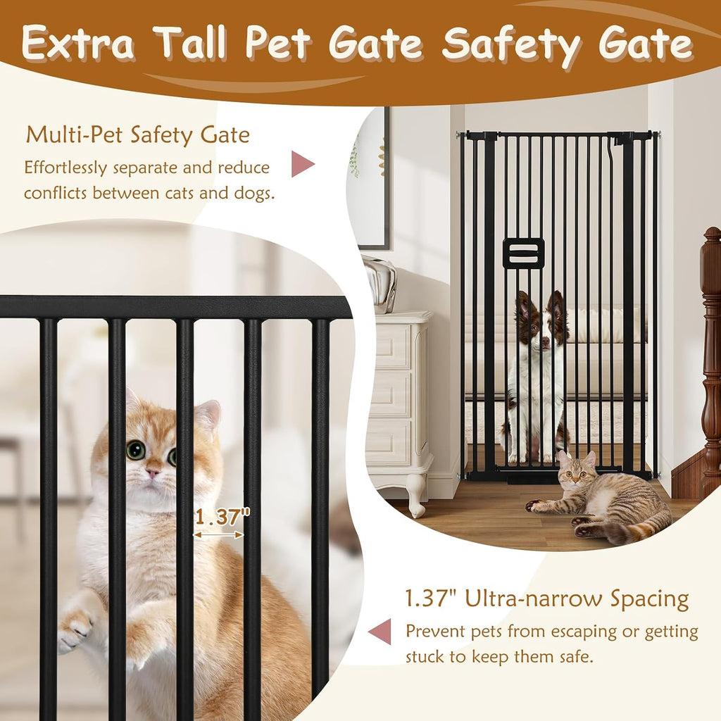 55'' Extra Tall Cat Gate, 30.1"-34.1" Wide Auto Close Tall Pet Gate for Doorways, Pressure Mounted High Dog Door Gate