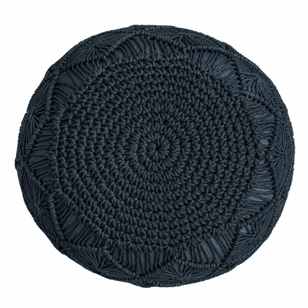 Macrame Pouf Ottoman 20x20x14 Teal Handwoven Dori Footrest Stool