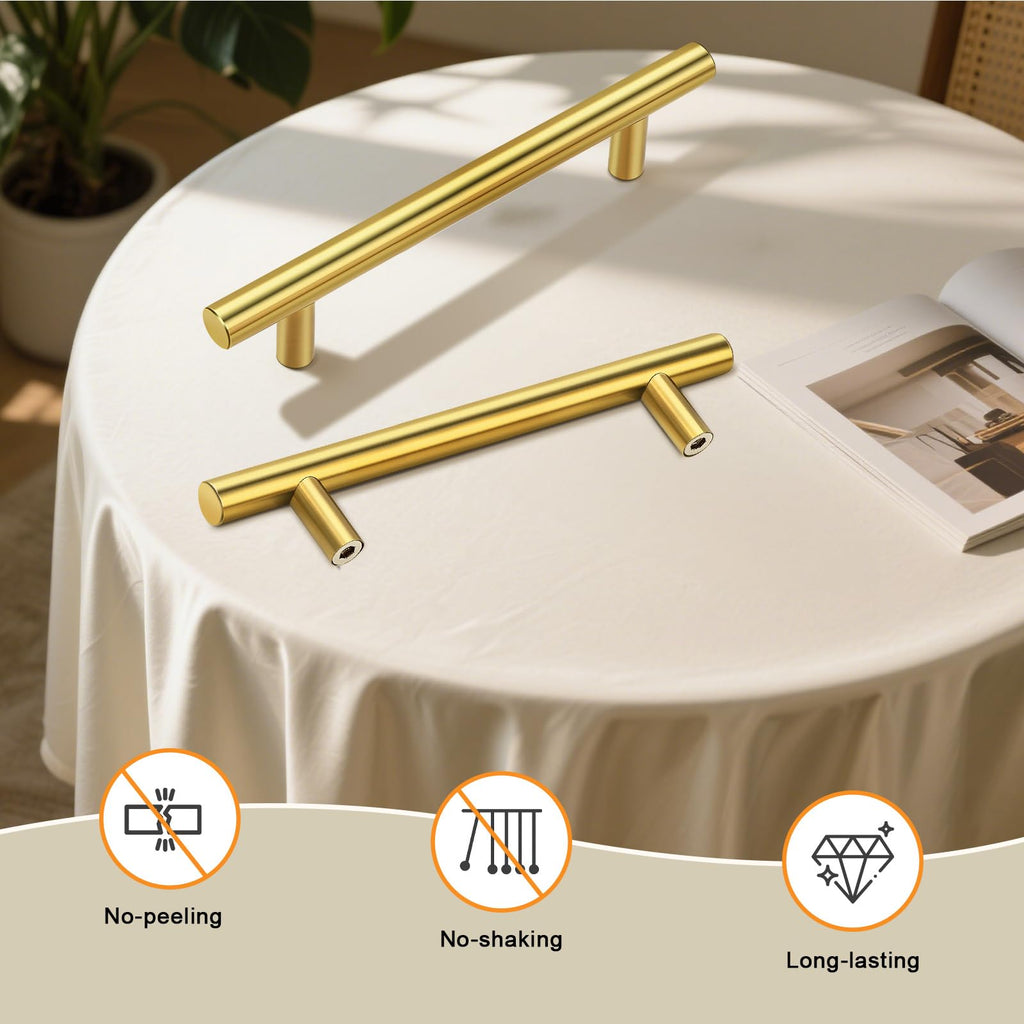 30 Pack Kitchen Brushed Brass Cabinet Handles 5" Hole Centers(128mm) Dresser Drawer Pulls Gold Cabinet Handles Modern