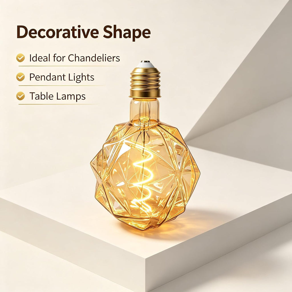 G125 Large Decorative LED Edison Light Bulb,5W Irregular Amber Glass, E26