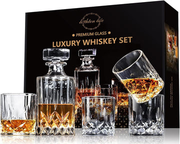 Whiskey Decanter Set for Men - Whiskey Decanter with 4 Whiskey Glasses in Gift Box, Non-Lead Glass for Bourbon - Set of 5