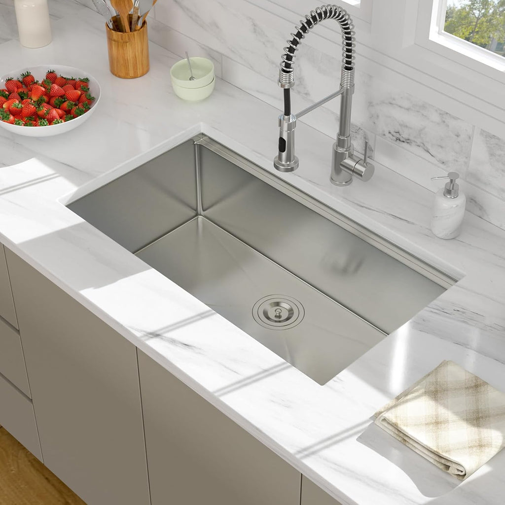 30 Undermount Workstation Kitchen Sink | Heavy-Duty 30x19x10 Stainless Steel 16 Gauge Single Bowl Workstation, Deep