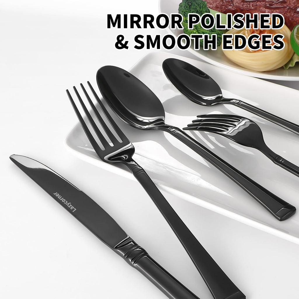 Black Silverware Set,Service for 4,18/10 stainless steel Flatware Set,Mirror Polished Cutlery Set,Dishwasher