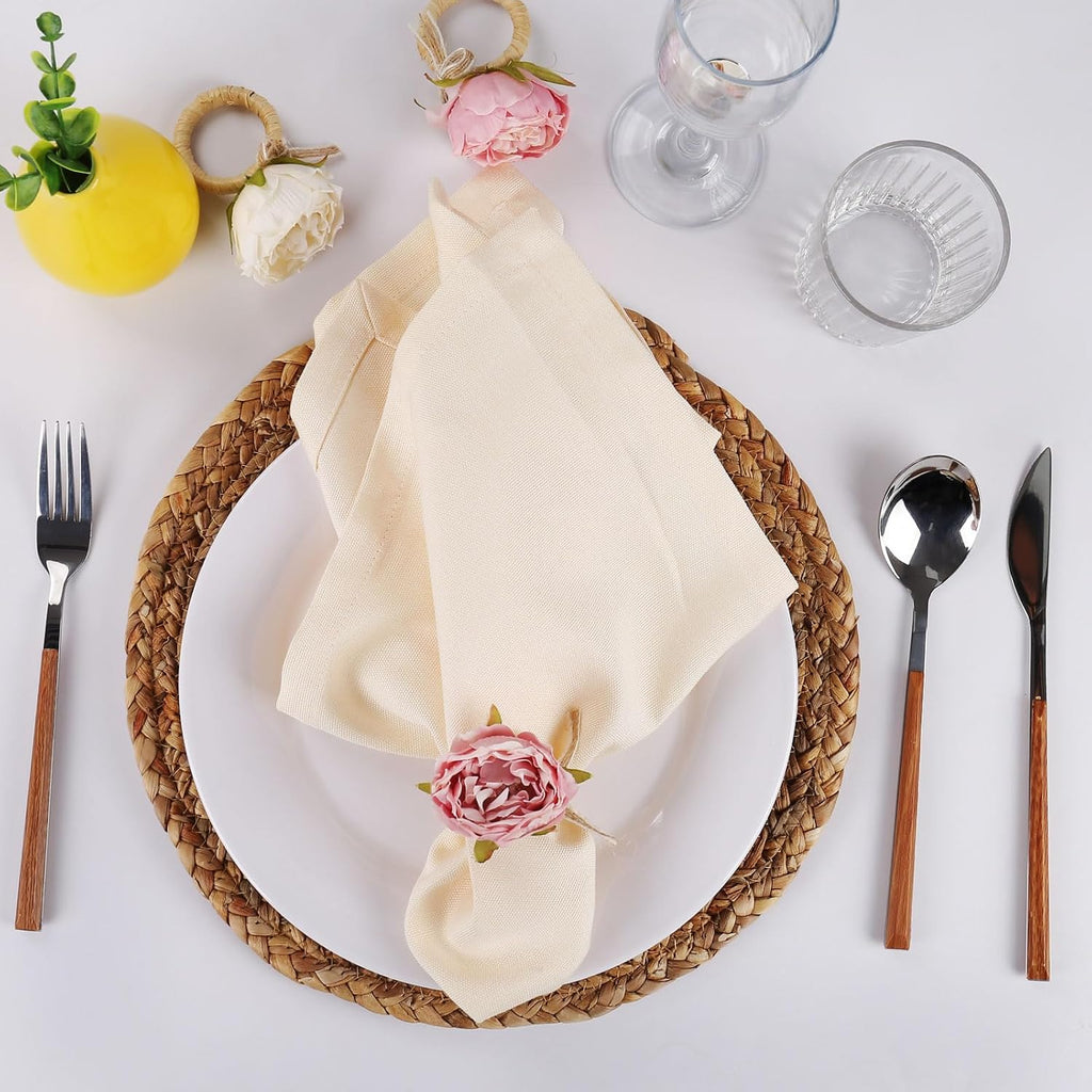 Handcraft Flower Napkin Rings, Pink Peony Napkin Holder - Set of 12