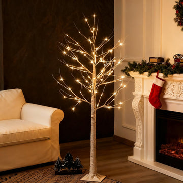 6 Feet Lighted White Birch Tree, Warm White USB 8 Modes Dimmable Control for Indoor Outdoor White Birch Tree Lights