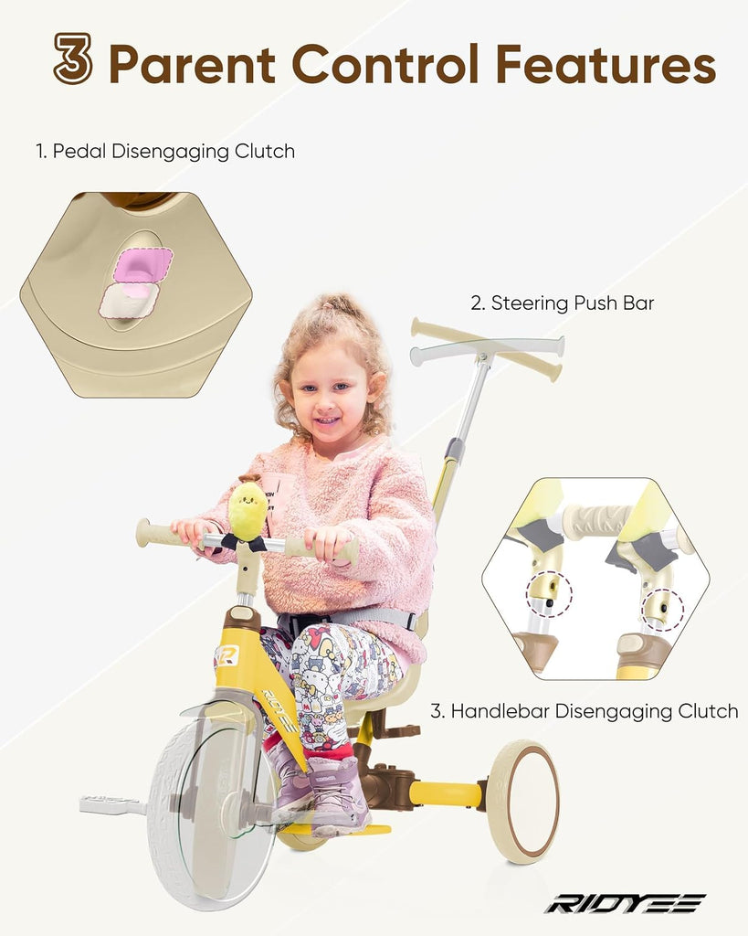 In-1 Toddler Tricycle Ages 1.5-5, Parent Steering Trike