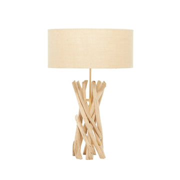 Driftwood Handmade Room Table Lamp Accent Lamp with Cream Linen Shade, Lamp 16" x 16" x 24", Light Brown