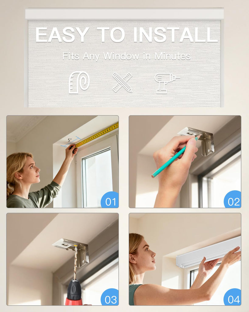 Motorized Roller Shade, Blackout Smart Window Blind with Remote