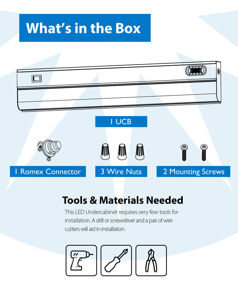 42" LED Direct Wire Under Cabinet Light with On/Off Switch - LED Lights - Selectable CCT 2700K-5000K, 1224-1296