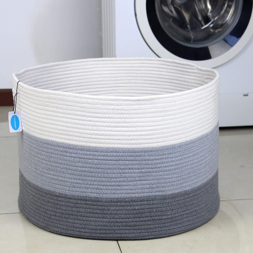 XXXLarge Cotton Rope Basket - Woven Storage Basket with Handle for Blankets, Towels and Pillows Laundry Hamper