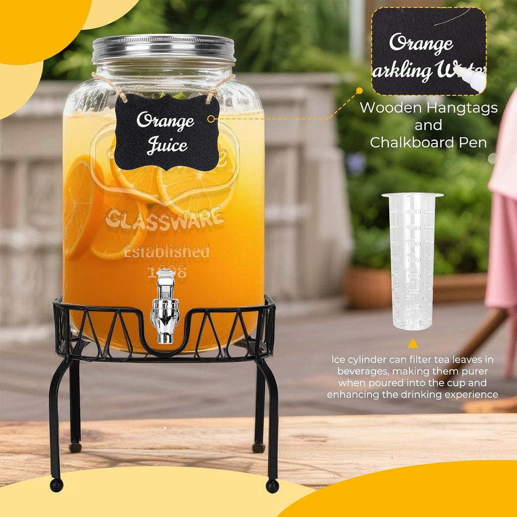 2 Gallon , 1 Pack Clear Beverage Dispenser for Party, BBQ and Picnic, Juice Dispenser with Ice Core, Black Stand