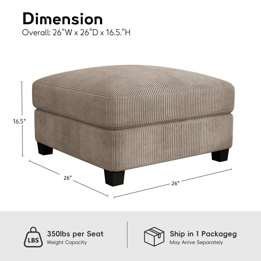 Square Ottoman, Comfy Corduroy Foot Stools Ottoman, Light Brown