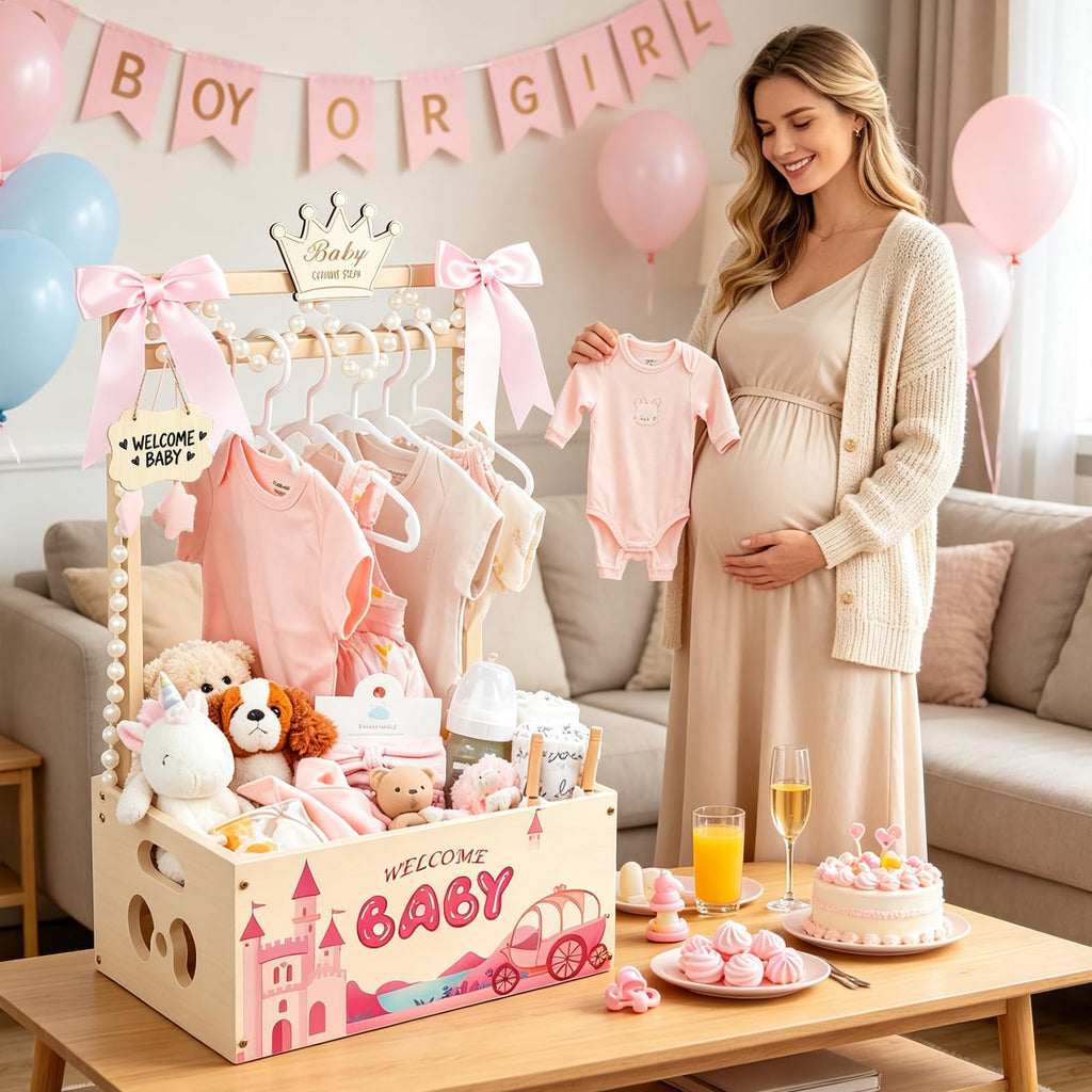 Wooden Baby Shower Crate Closet, Baby Shower Gift Basket for Newborn Gifts