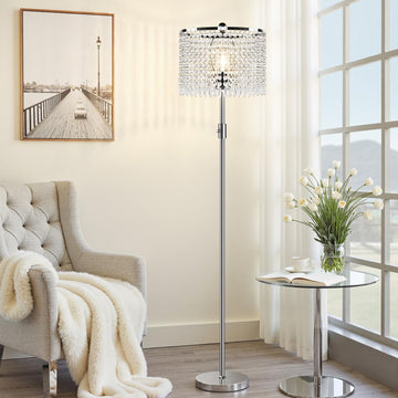 Upgraded: Dimmable Crystal Floor Lamps, 1000LM LED Bulb Included, Standing Lamp with Knob Switch, Tall Silver Modern