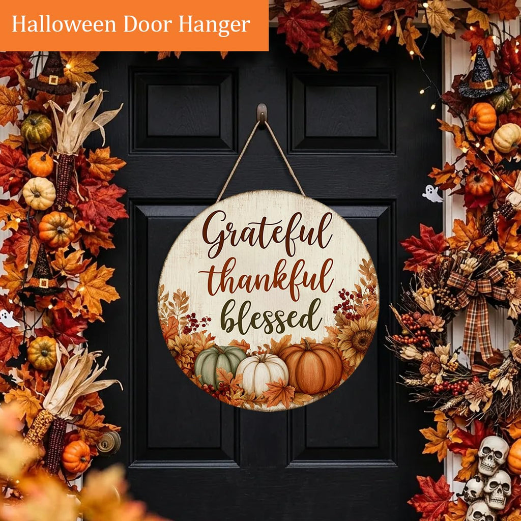 Grateful Thankful Blessed Thanksgiving Decorations Door Sign