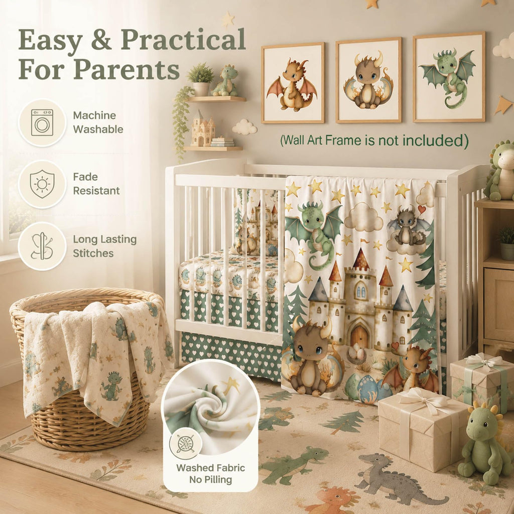 5 Pcs Baby Crib Bedding Set, Dragon Baby Nursery Baby Crib Set