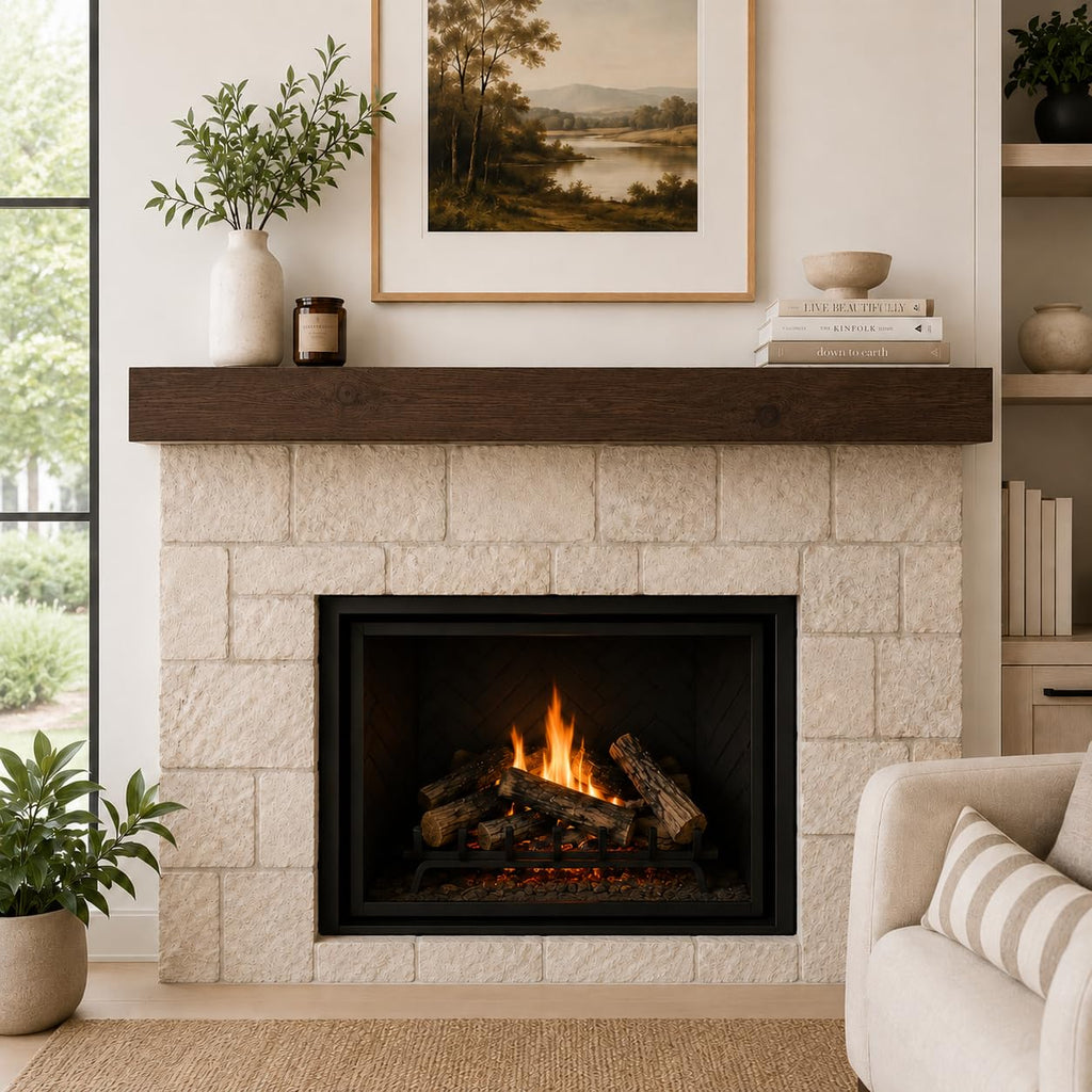Fireplace Mantel, Rustic, Shelf, Floating Mantle, Real Wood, Beam, (Provincial, 72Lx6Hx8D)