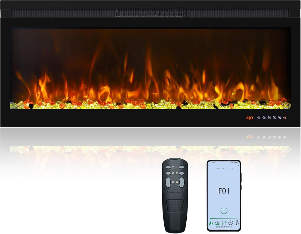 42 Inch Smart Wall Mount & in Wall Recessed Electric Fireplace Insert,App Control