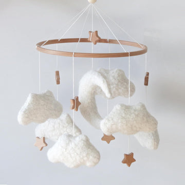 Cloud Mobile for Crib Neutral Baby Mobile for Crib Bassinet Boucle Cloud Baby Crib Mobile for Girls Boys Boho Nursery