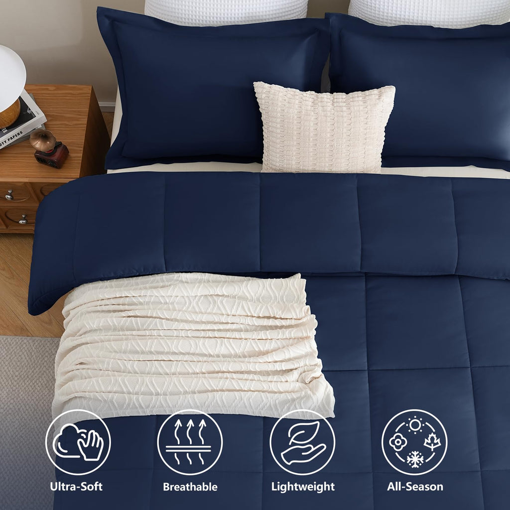 Comforter Set, 3-Piece Box-Stitched, Navy Blue