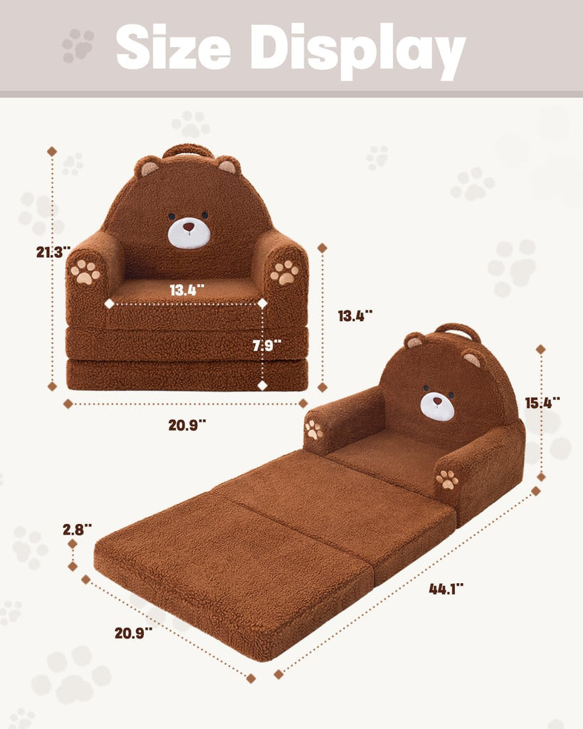 In-1 Foldable Toddler Couch, Comfy Kids Sofa Chair, Bear
