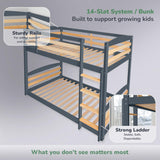 Low Bunk Bed Twin Over Twin with Unique Design for Kids and Toddlers