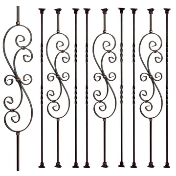 Oil Rubbed Copper Staircase Balusters - 1/2inch x 44inch, Metallic Railing Featuring Radiant Sheen S-Shaped Floral