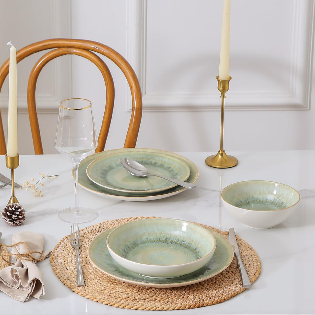 Ceramic Dinnerware Sets for 6, 24 Pcs Plates and Bowls Sets
