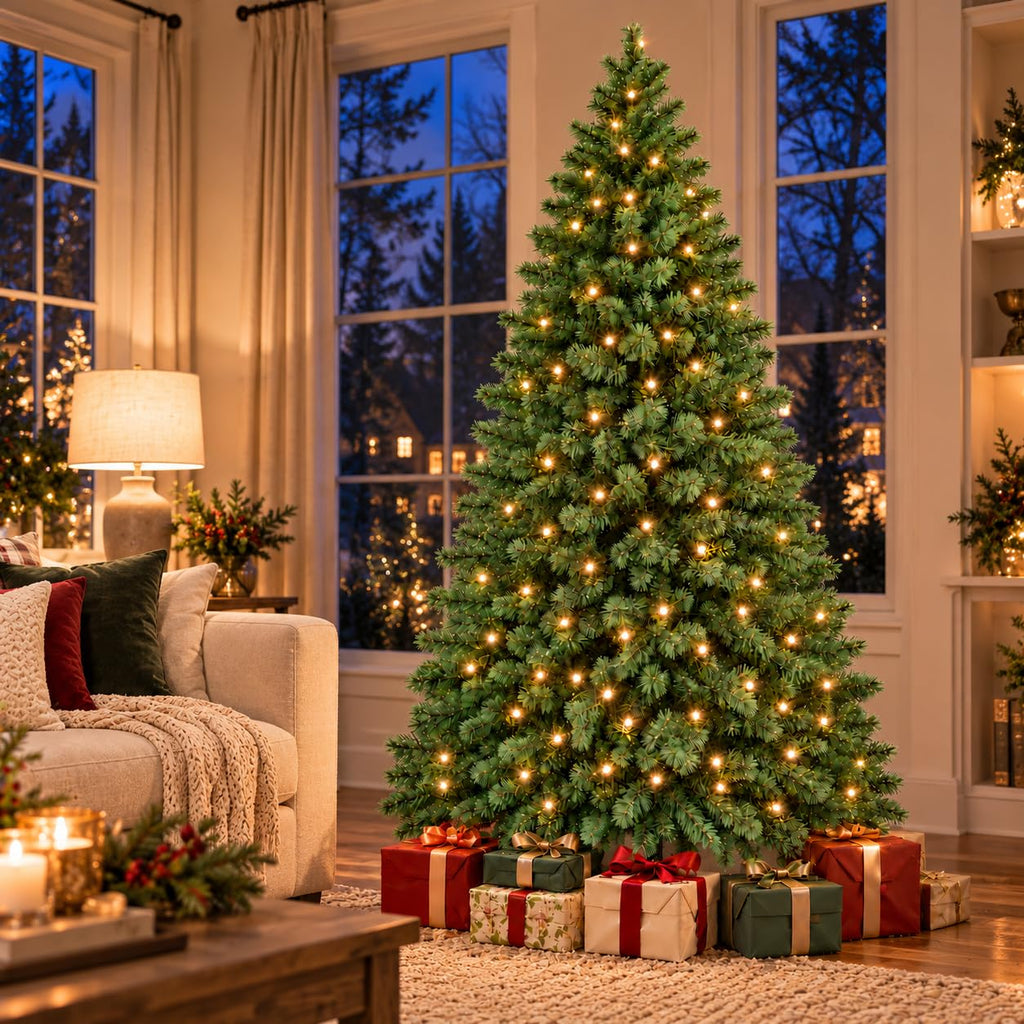 7ft Pre-Lit Artificial Christmas Tree with Warm White Lights