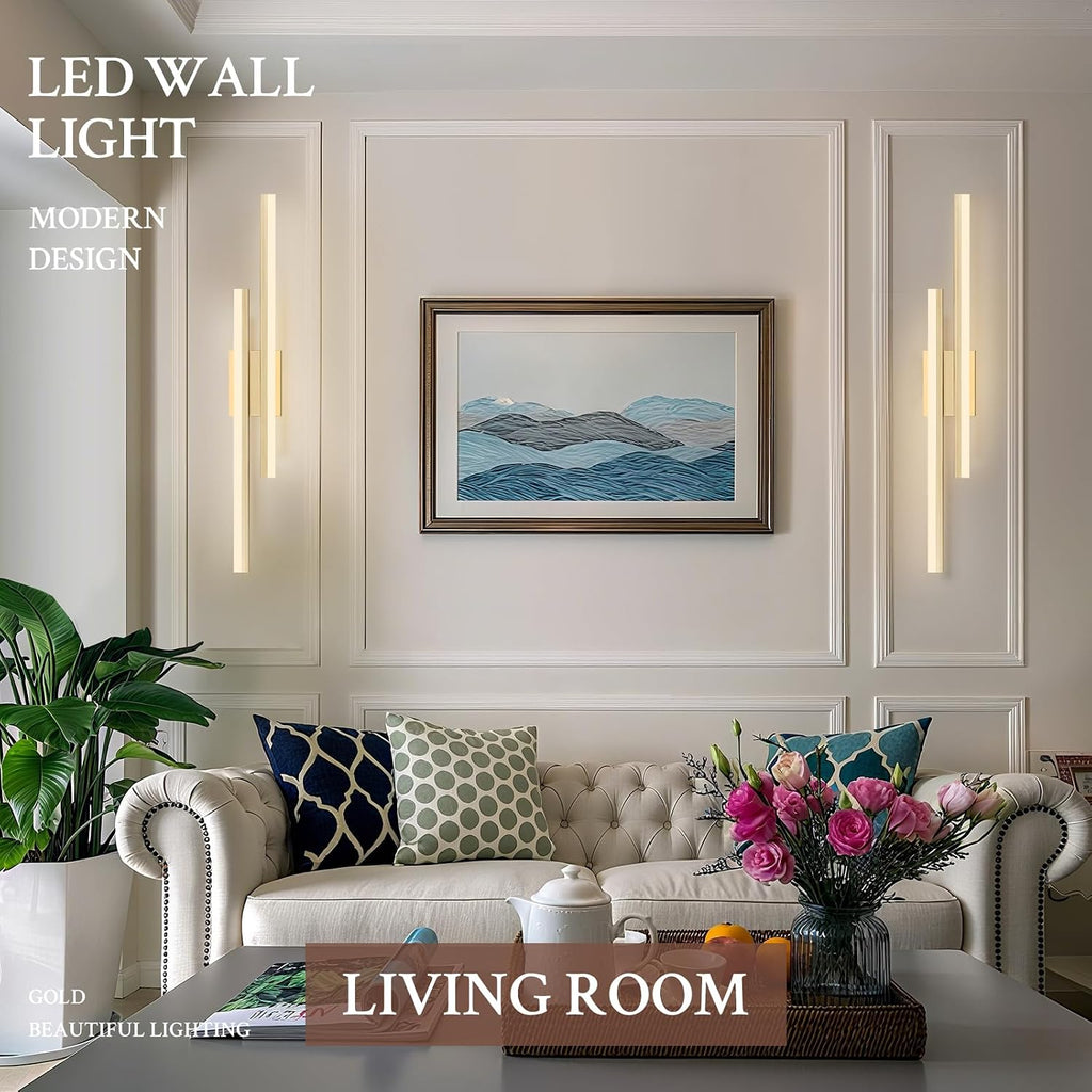 LED Wall Sconce Set of 2 Gold Remote Modern LED Vanity Lights Set of 2 Indoor Wall Light Fixtures for Living Room